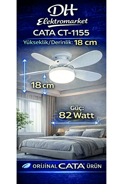 DHELEKTROMARKET CATA CT-1155 Karayel Fan LED Ampul 82W Kumandalı