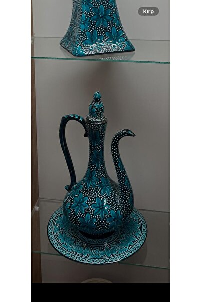 naturel glow El Yapımı kabartma desenli 30 Cm iznik çini desenli turkuaz ibri...
