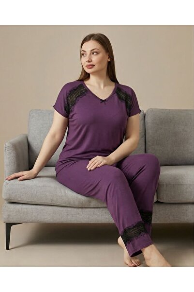 Hirazenmoda Set de pijamale pentru femei de mărime mare 2XL-5XL Confortabil c...