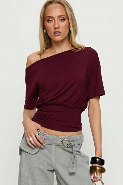 JE-TU Single Shoulder Draped Waist Detailed Stretchy Shaping / Sculpting Blou...