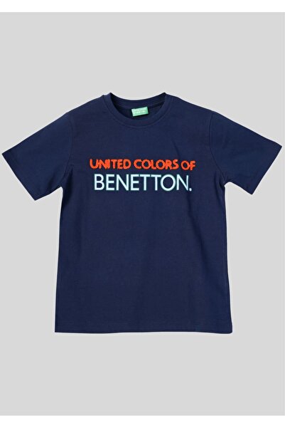 Benetton United Colors of Navy Blue Logo Printed Boy's T-Shirt
