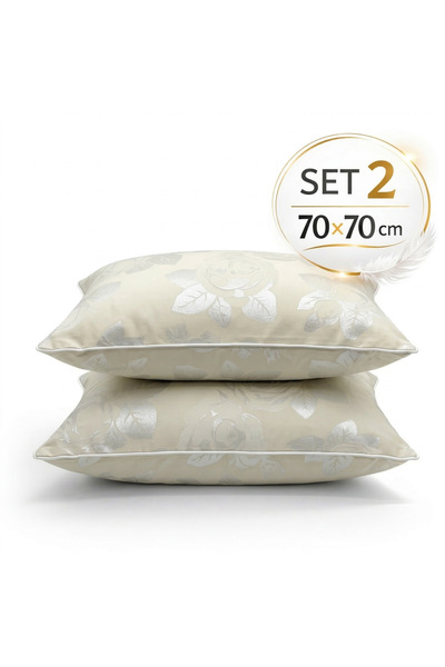 Boema Home Deco Set of 2 Goose Down and Feather Pillows 70x70 cm, Medium Firm...