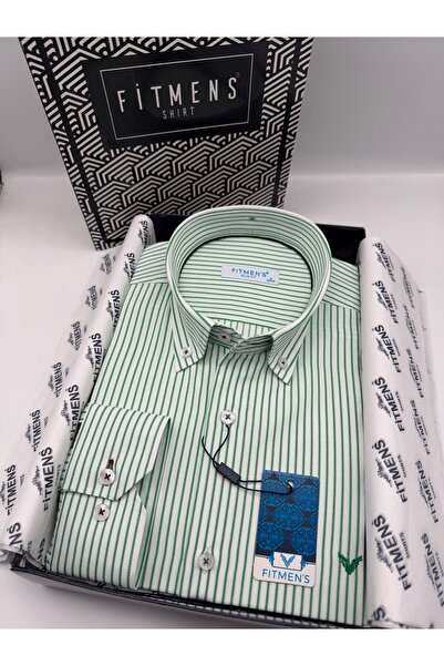 Fitmens Slim Fit Long Sleeve Premium Striped Collar Buttoned Men's Shirt with...