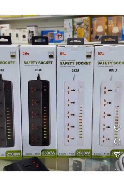 Generic 52W High-Power Safety Extension Hub – 5 Universal Sockets & Fast USB-...