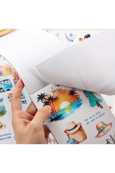 Kolbi Craft 2 Sheets Transparent Sticker Sea Holiday Summer Bullet Journal Scrapbook Laptop Aestetic Blue