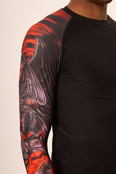 HNC Sport Kartal Erkek Uzun Kol Tek Kol Dijital Baskılı Compression Fitness Gym Spor Body Tshirt