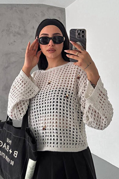 Noa&Noa Women's Lace-Like Knit Knitwear Sweater – Oversized Hole Knit Summer ...