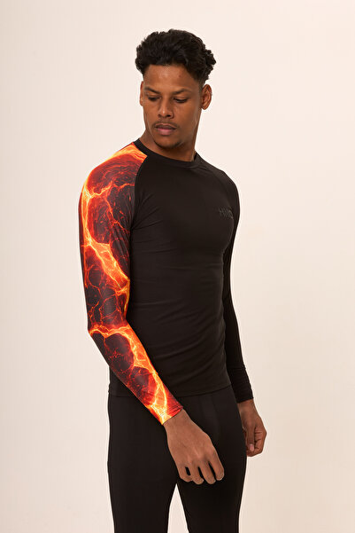 HNC Sport Ateş Erkek Uzun Kol Tek Kol Dijital Baskılı Compression Fitness Gym Spor Body Tshirt