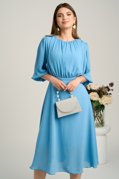 DyFashion Rochie DY Fashion midi bleu in clos din voal cu accesorii pe umeri