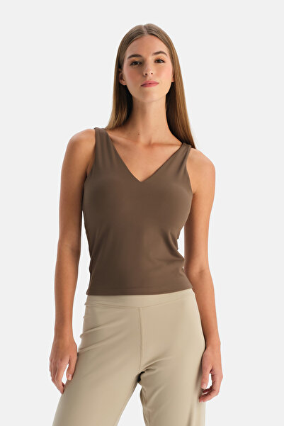 Dagi Brown V-Neck Cup Padded Undershirt