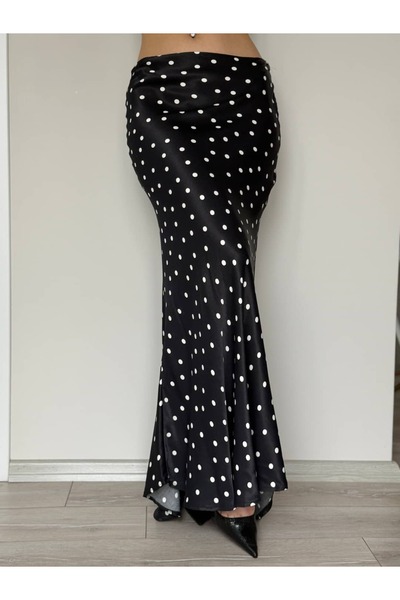 YK FASHION Puantiyeli Saten Etek