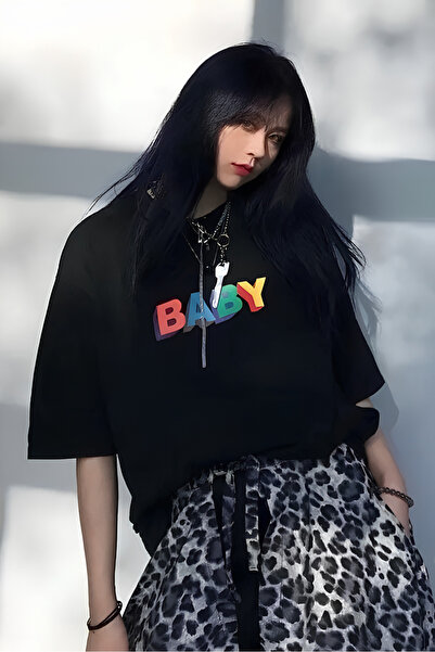 Gofeel Ophella Black Unisex Colorful Baby Written T-Shirt