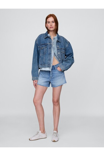 GAP Kadın Açık Mavi 4" Mid Rise UltraSoft Relaxed Şort