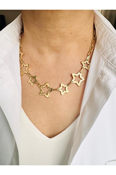 DEVİ fashion Steel Star Gold Necklace 48 cm