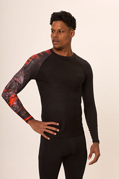 HNC Sport Kartal Erkek Uzun Kol Tek Kol Dijital Baskılı Compression Fitness Gym Spor Body Tshirt