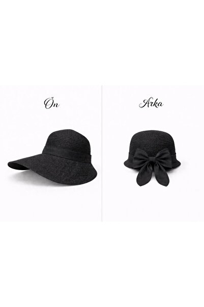 kuru Straw Hat with Wide Front Brim and Short Ribbon Detail on the Back |   T...