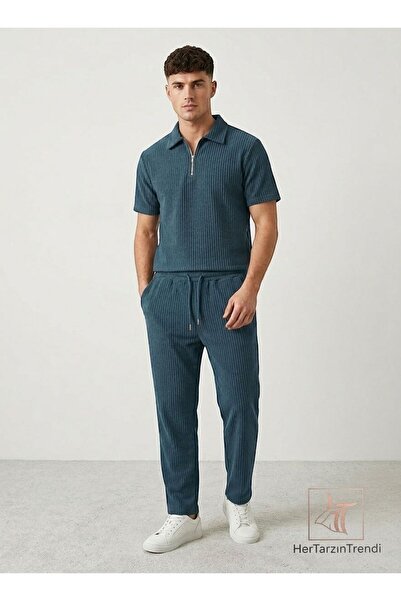 HerTarzınTrendi تي شيرت بولو بياقة نصفية وسروال رياضي فضفاض - 100% قطن صيفي ق...
