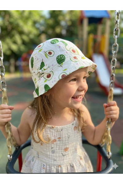 PIECE SIGNATURE 100% Cotton Girls' Avocado Bucket Hat (Size, 52) (4-8 Years)