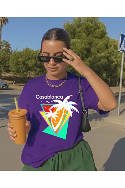 SUNFREE Casablanca Printed Oversized Crew Neck Short Sleeve Summer Unisex Com...