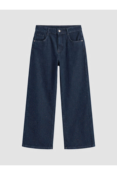 LC Waikiki İndigo Wideleg Taşlı Kız Çocuk Jean Pantolon