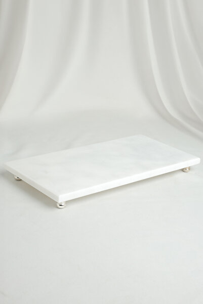 MERALP Olmo Natural Rectangular Marble Silver Metal Stand Presentation Stand ...