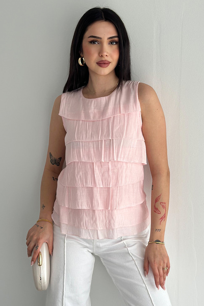 Noa&Noa Women's Layered Ruffled Blouse – White Sleeveless Stylish Summer Blouse