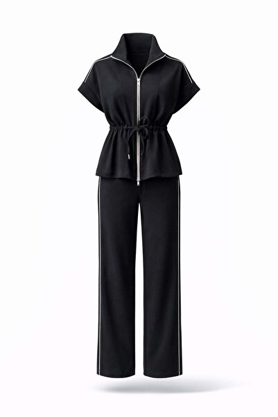 5in1Canpolat Black Piping Transition Zipper Suit