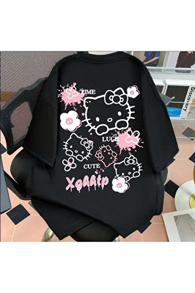 MİDAD HELLO Baskılı Oversize Kadın/Erkek Unisex Beyaz Tshirt