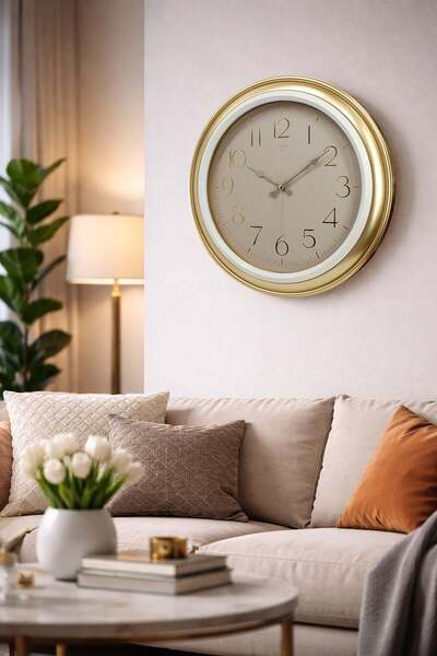 GALAX GOLD KASA KREM CERCEVE DUVAR SAATİ 44.5 cm