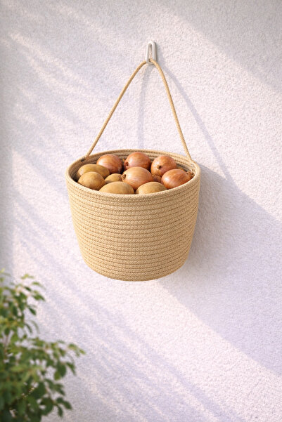 ÖRGÜM Patates Soğan Sepeti Dekoratif Çok Amaçlı Sepet 20x18 cm ASMA APARATI D...