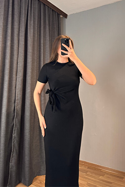 Sorridi Side-Tie Yanı Slit Crew Neck Basic Modal Dress