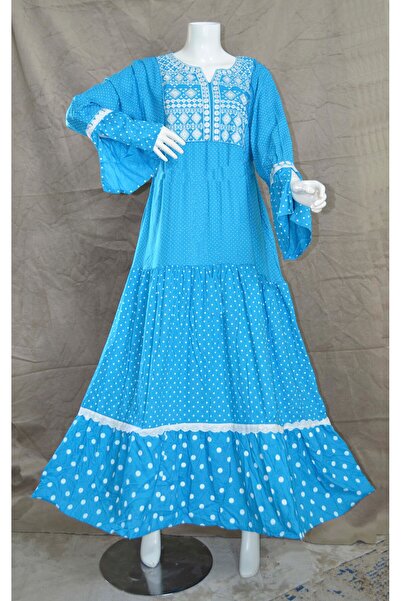 Zainah Embroidered Full-Sleeve Viscose Jalabiya - Tiered Maxi Dress with Polk...