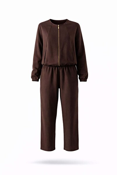 5in1Canpolat Brown Zippered Jacket Pants Set 00331