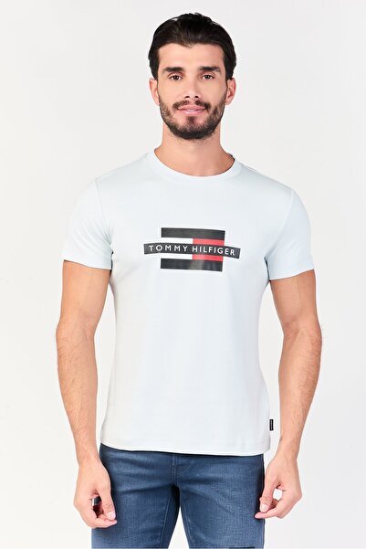 Tommy Hilfiger Men Crew Neck Short Sleeve Brand Logo T-Shirt, Sky Blue