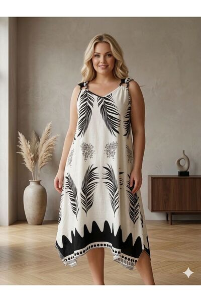 Vinola Plus Size Woven Viscose Yandan C Pocketed Relaxed Fit High Quality Dress