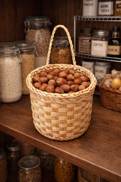 Marrone Coș organizator de bucătărie Coș din răchită cu împletitură naturală