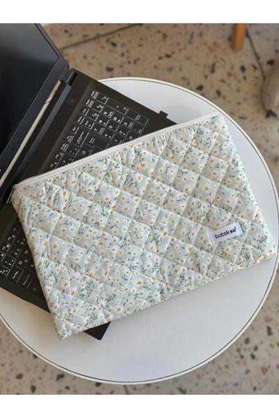 Batekso Beyaz Papatya Desenli Laptop - Tablet Çantası 13-14 Inç