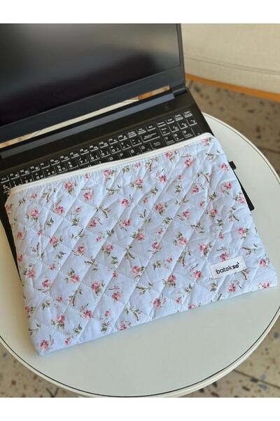 Batekso Mavi Gül Desenli Laptop - Tablet Çantası 13-14 Inç