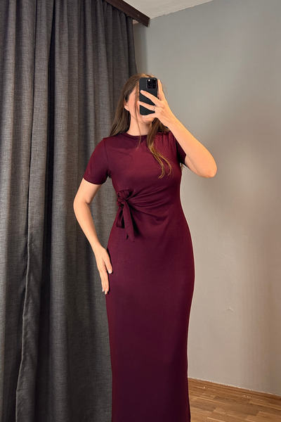 Sorridi Side-Tie Yanı Slit Crew Neck Basic Modal Dress