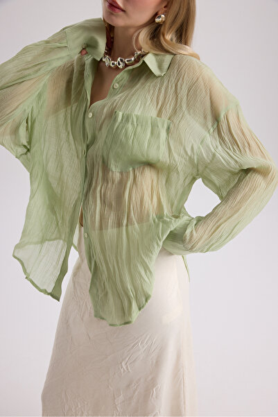MAI STUDIOS CO. Darya Wrinkle Detail Green Shirt