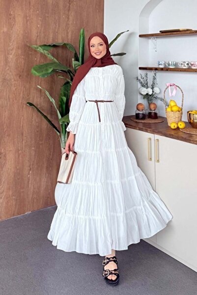 Şulemoda Giyim فستان من الفوال باللون الأبيض