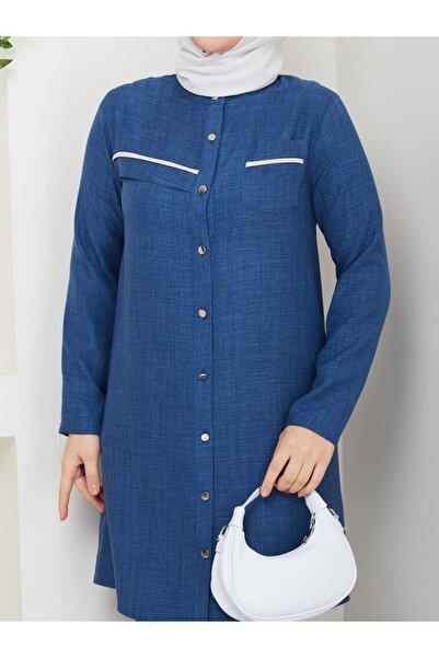 NURSİDA Sofia Linen Tunic Trouser Set - Button Detailed Hijab Set