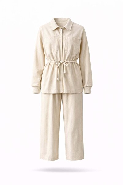5in1Canpolat Beige Adjustable Waist Jacket and Trousers Set 51278