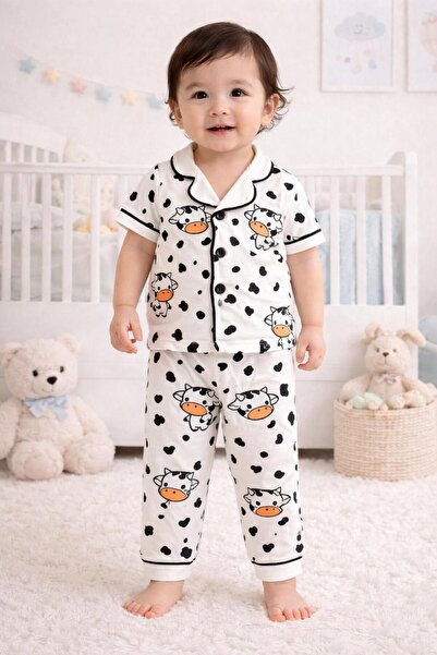 BEBEXO KIDS İnek Desenli Unisex Bebek Pijama Takımı %100 Pamuk | 6-24 Ay