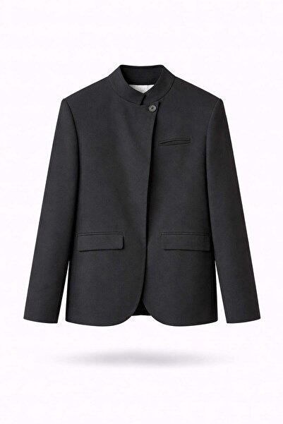 5in1Canpolat Black Asymmetrical Cut Blazer Jacket