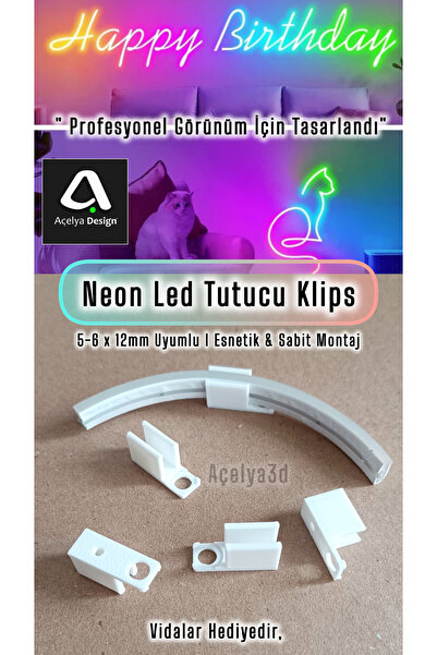 açelya3d Neon Led Tutucu Klips 5-6x12mm Vidalı Montaj Aparatı Duvar Aparat 5 ...