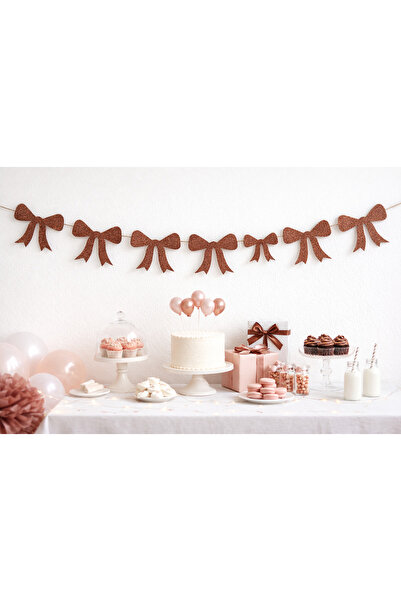 Partifabrik Brown Color Glittery Bow Wall Decoration 11 Pcs