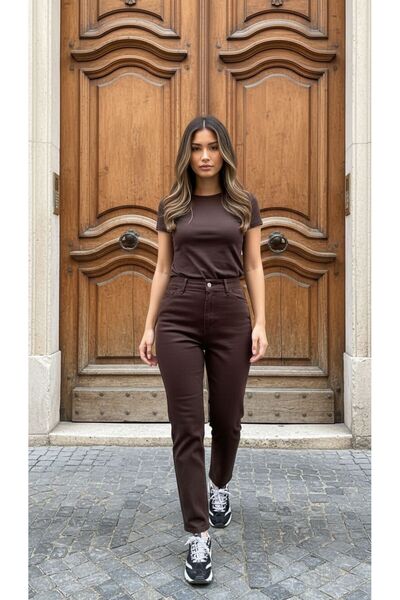 geenz manifacture Maro blugi mom fit s material elastic talie înaltă Blugi