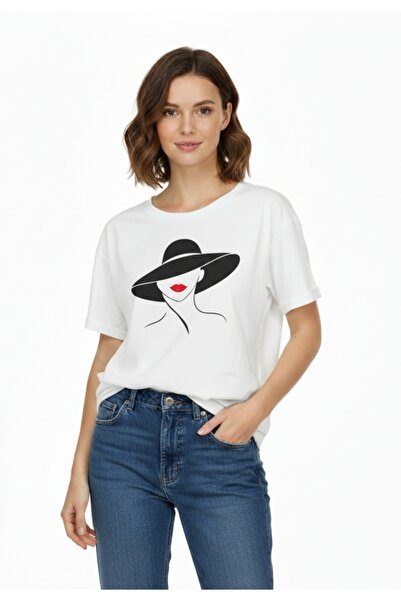 ELEGANZA Women's white 100% Cotton T-shirt with Printed - casual model