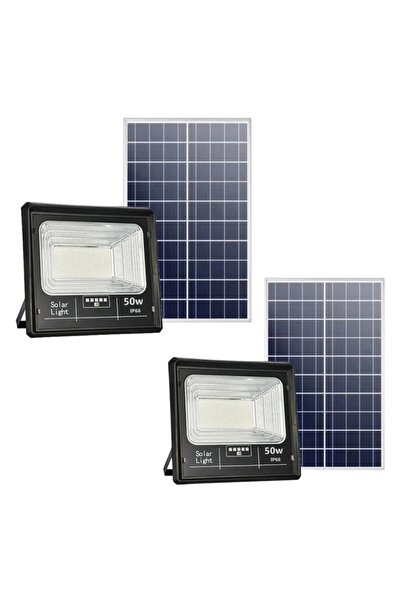 Jortan Pack of 2 x Solar Floodlight 50W, Remote Control, 6500k + surprise gift